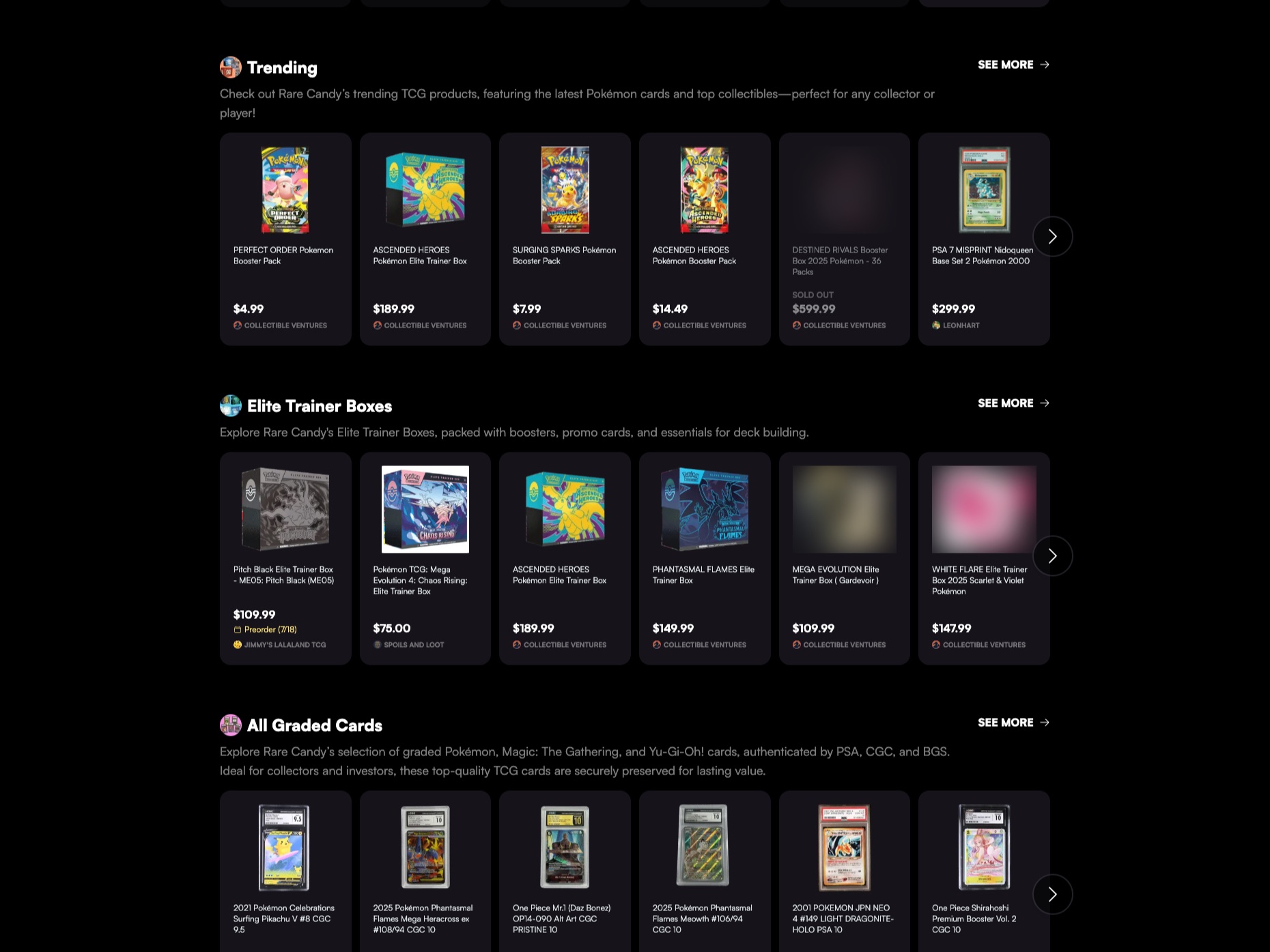 Rare Candy look marketplace homepage