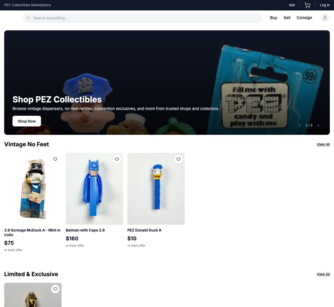Pezworth marketplace homepage