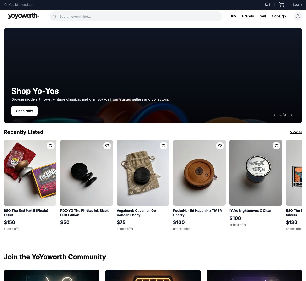 YoYoworth marketplace homepage