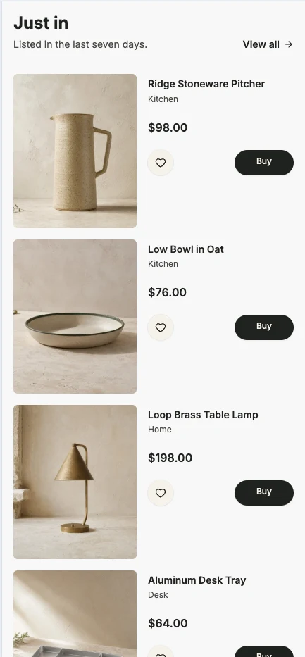 Counter shop theme on mobile, showing products, prices, and buy buttons